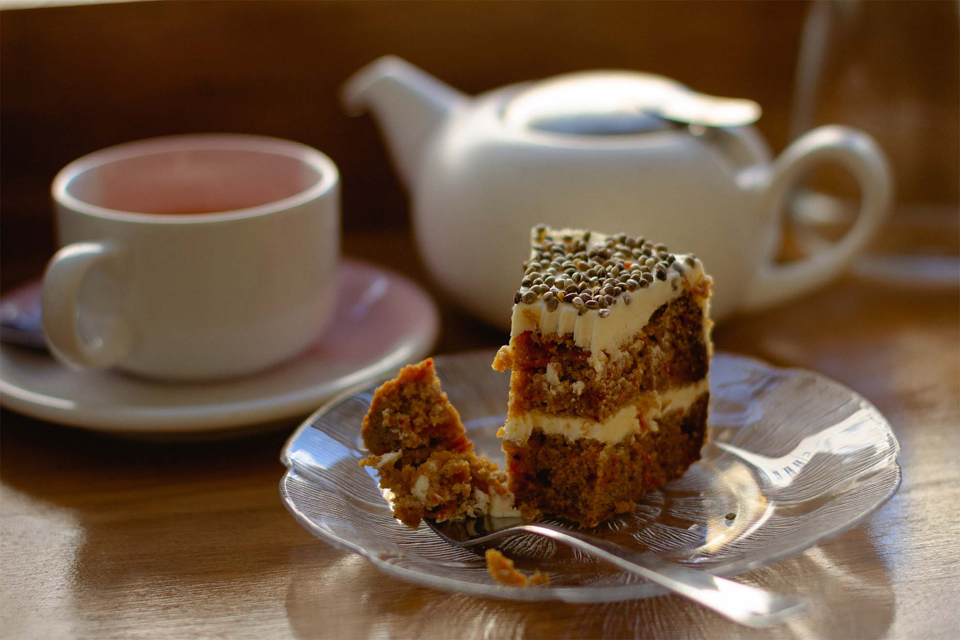 slice of cake and a fork on a plate